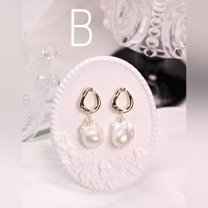 Gold Irregular Baroque Pearl Earrings B